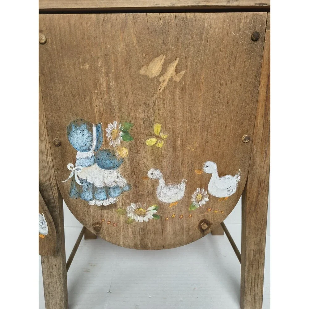 Cottage Core Hand Painted Hand Made Goose  End Table With Goose Accessories Vtg